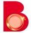 Stylized red letter B with a gold circular highlight on a black background.