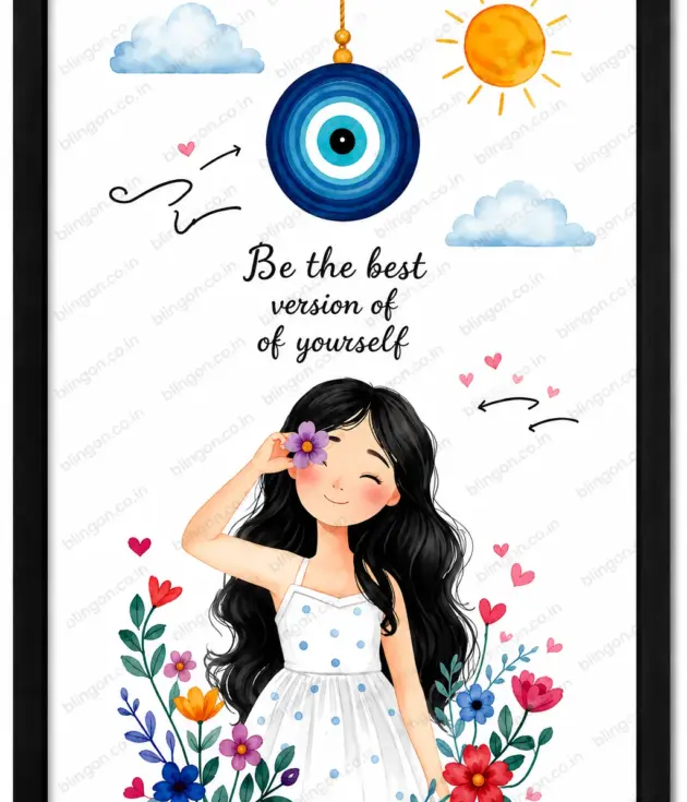 Be the Best Version of Yourself Framed Wall Art Inspirational Girl Illustration Motivational Poster for Bedroom, Study Room & Home Decor (2)