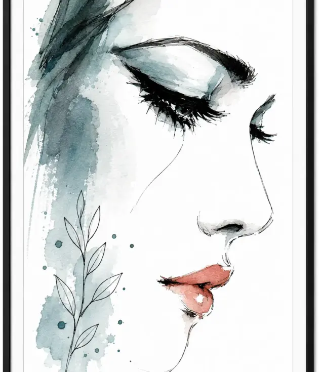 Minimalist Watercolor Woman Face Wall Art | A4 Framed Art Print D4